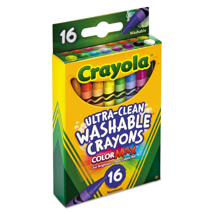 Ultra-Clean Washable Crayons, Regular, 8 Colors, 16/Box