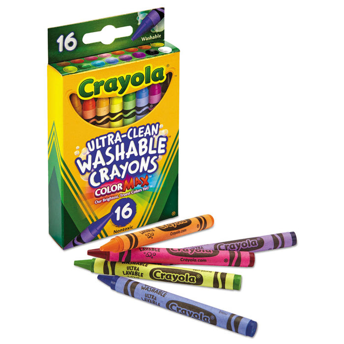 Ultra-Clean Washable Crayons, Regular, 8 Colors, 16/Box