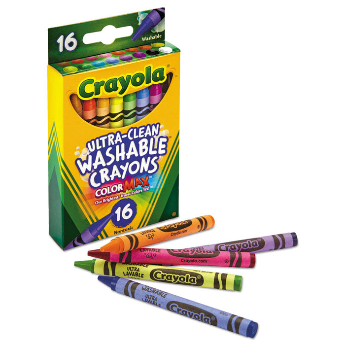 Ultra-Clean Washable Crayons, Regular, 8 Colors, 16/Box