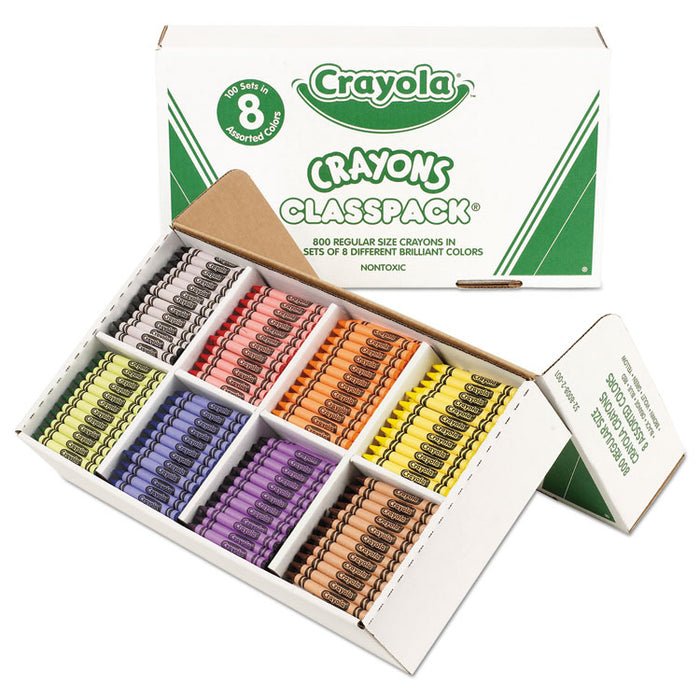 Classpack Regular Crayons, 8 Colors, 800/Box