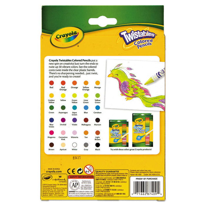 Twistables Colored Pencils, 2 mm, 2B (#1), Assorted Lead/Barrel Colors, 30/Pack