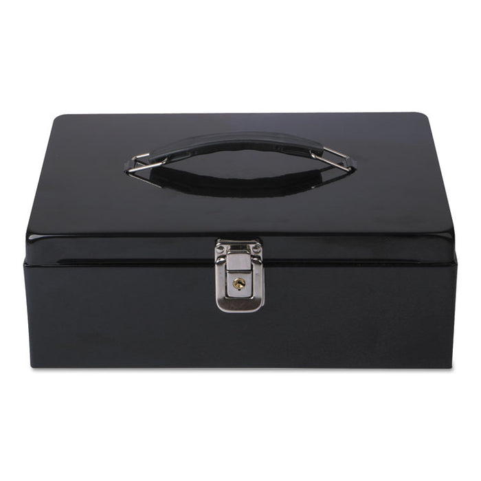 Security Box with Locking Latch,  Cash, Coin Compartments, 11 x 7.75 x 4, Steel, Black
