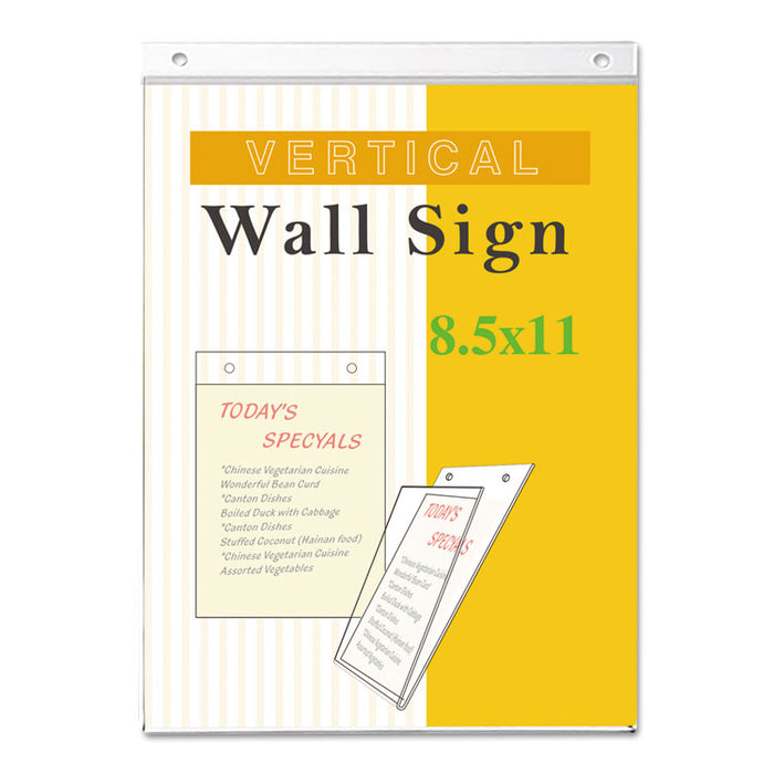 Wall Mount Sign Holder, 8.5 x 11, Vertical, Clear