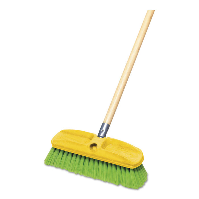 Synthetic-Fill Wash Brush, 10" Yellow Plastic Block