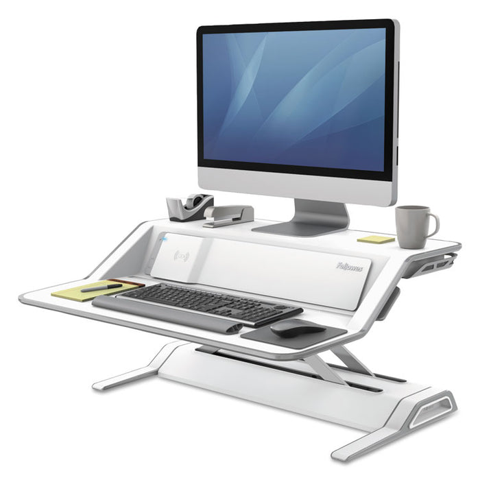 Lotus DX Sit-Stand Workstation, 32.75" x 24.25" x 5.5" to 22.5", White