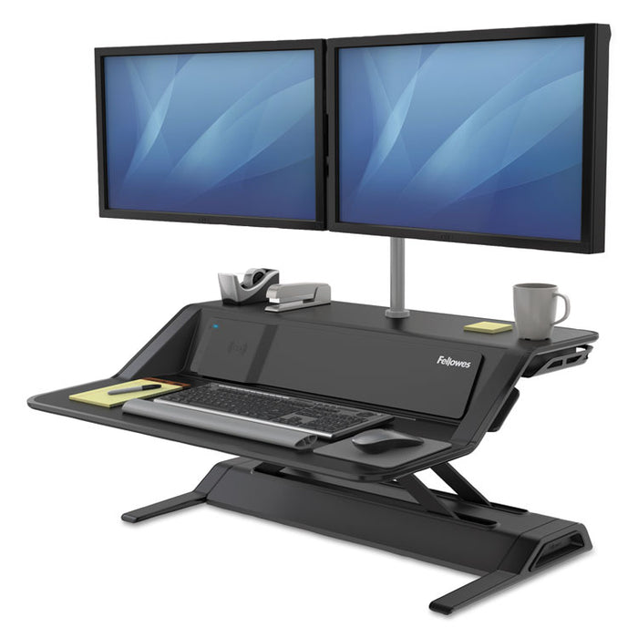 Lotus DX Sit-Stand Workstation, 32.75" x 24.25" x 5.5" to 22.5", Black