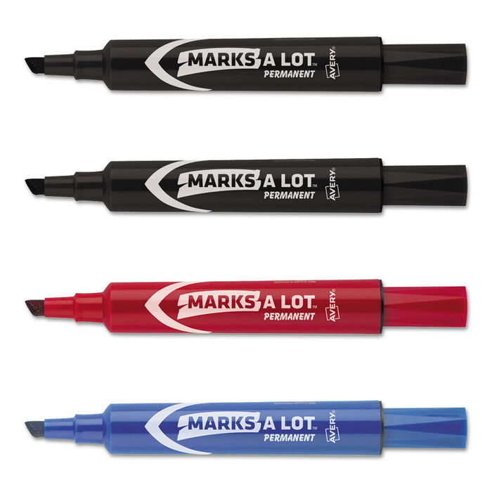 MARKS A LOT Regular Desk-Style Permanent Marker, Broad Chisel Tip, Assorted Colors, 4/Set (7905)