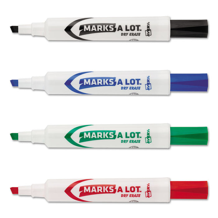 MARKS A LOT Desk-Style Dry Erase Marker, Broad Chisel Tip, Assorted Colors, 4/Set