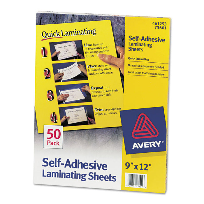 Clear Self-Adhesive Laminating Sheets, 3 mil, 9" x 12", Matte Clear, 50/Box