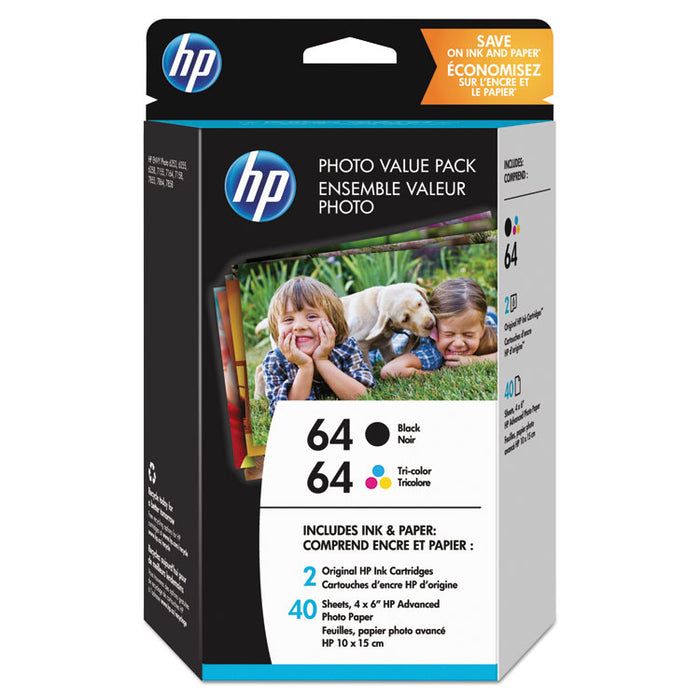 HP 64, (Z2H77AN) 2-pack Black/Tri-color Photo Ink Cartridges