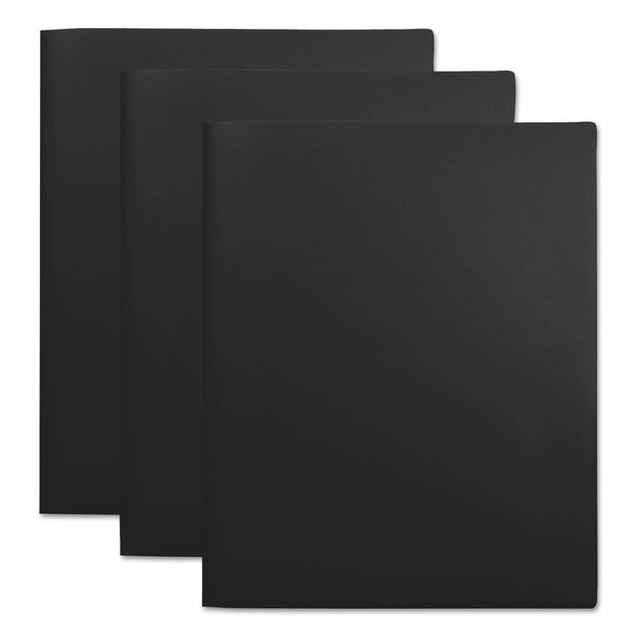 Two-Pocket Plastic Folders, 100-Sheet Capacity, 11 x 8.5, Black, 10/Pack