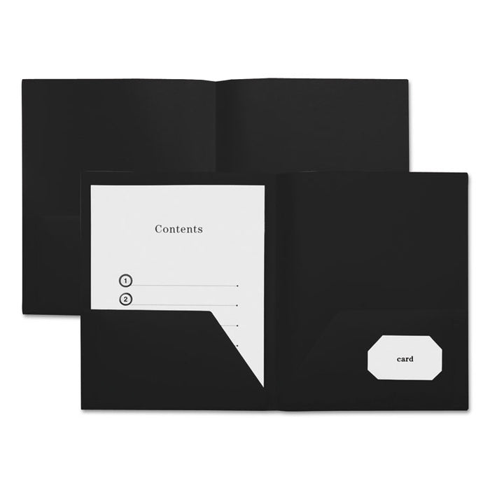 Two-Pocket Plastic Folders, 100-Sheet Capacity, 11 x 8.5, Black, 10/Pack