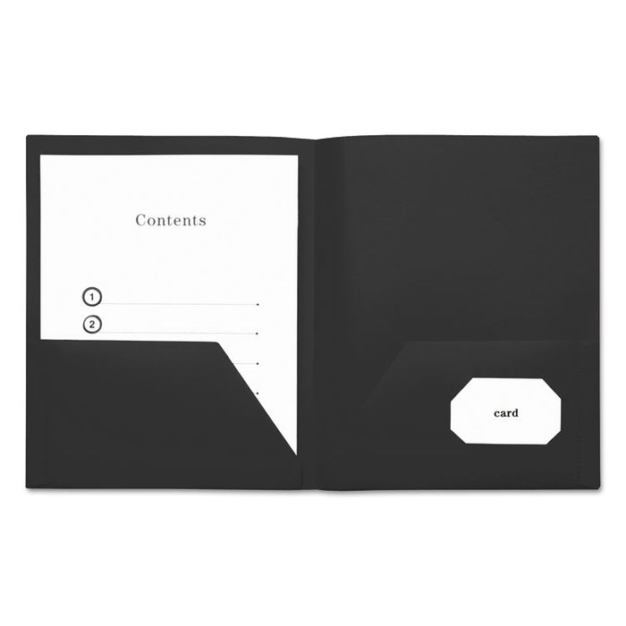 Two-Pocket Plastic Folders, 100-Sheet Capacity, 11 x 8.5, Black, 10/Pack