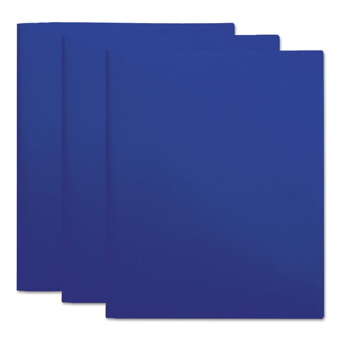 Two-Pocket Plastic Folders, 100-Sheet Capacity, 11 x 8.5, Navy Blue, 10/Pack