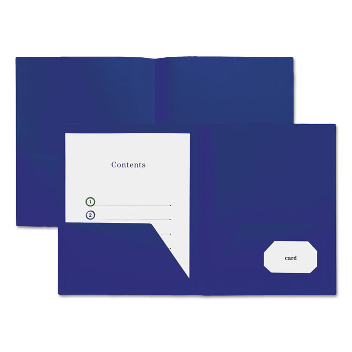 Two-Pocket Plastic Folders, 100-Sheet Capacity, 11 x 8.5, Navy Blue, 10/Pack