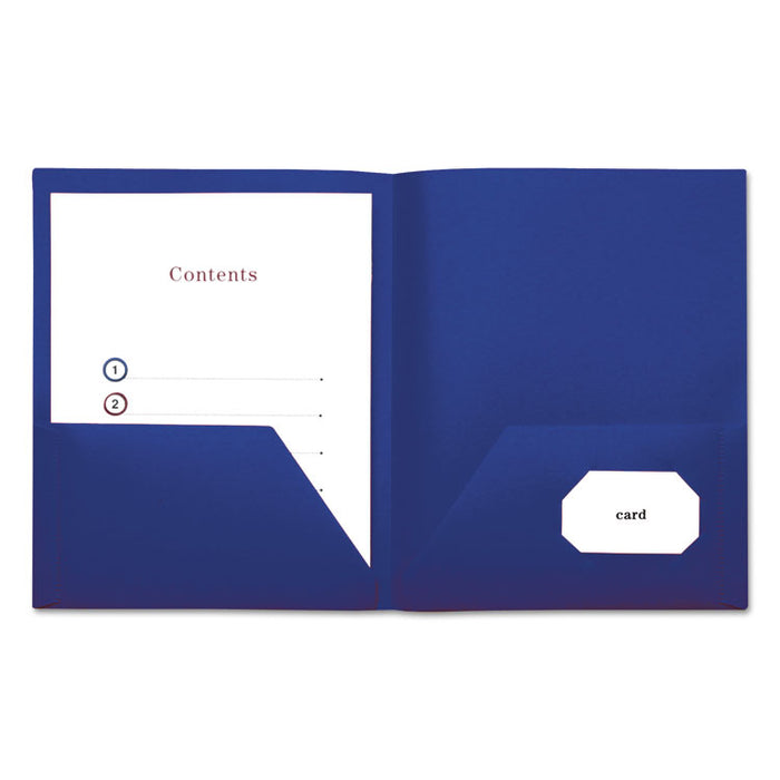 Two-Pocket Plastic Folders, 100-Sheet Capacity, 11 x 8.5, Navy Blue, 10/Pack