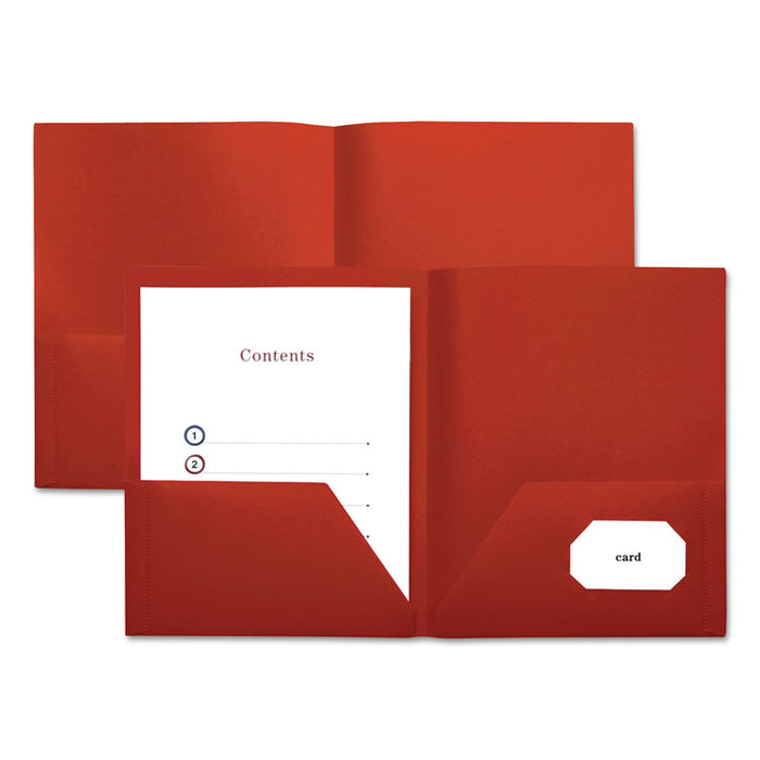 Two-Pocket Plastic Folders, 100-Sheet Capacity, 11 x 8.5, Red, 10/Pack