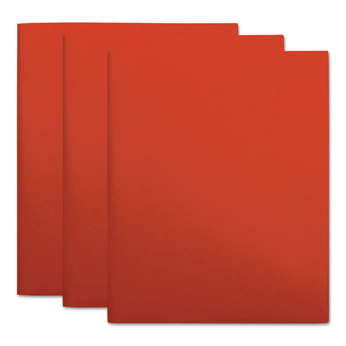 Two-Pocket Plastic Folders, 100-Sheet Capacity, 11 x 8.5, Red, 10/Pack