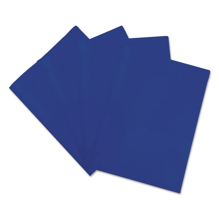 Plastic Twin-Pocket Report Covers, Three-Prong Fastener, 11 x 8.5, Navy Blue/ Navy Blue, 10/Pack