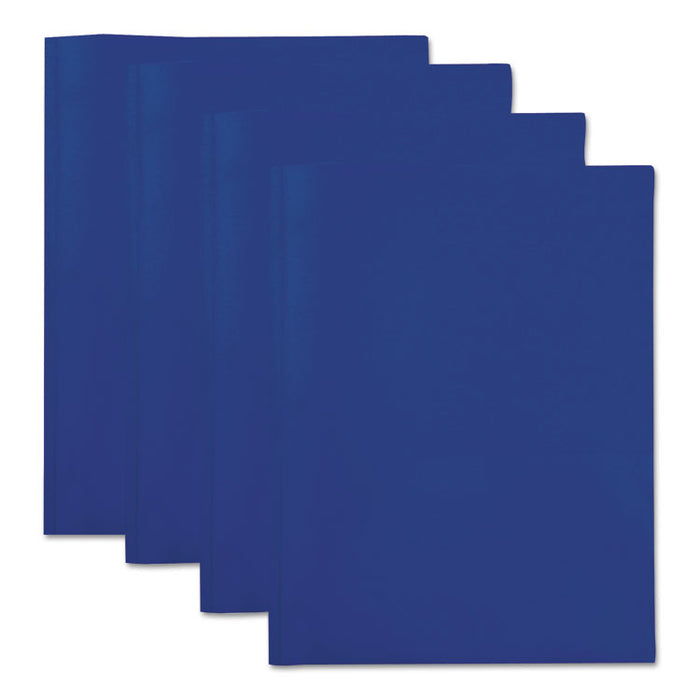 Plastic Twin-Pocket Report Covers, Three-Prong Fastener, 11 x 8.5, Navy Blue/ Navy Blue, 10/Pack
