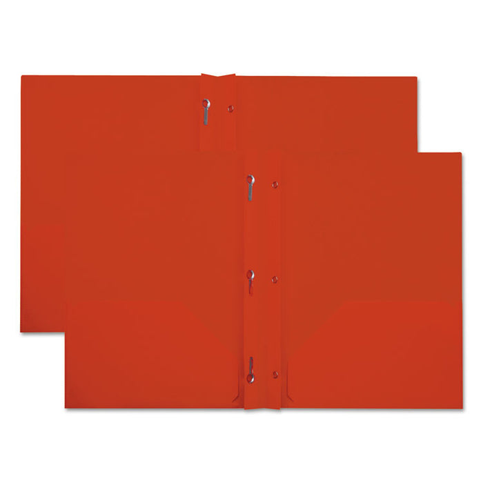 Plastic Twin-Pocket Report Covers, Three-Prong Fastener, 11 x 8.5,  Red/Red, 10/Pack