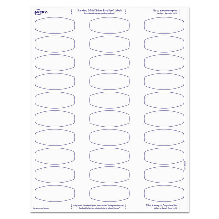 Big Tab Printable White Label Tab Dividers, 5-Tab, Letter, 20 per pack