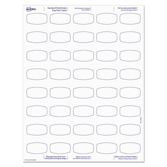 Big Tab Printable White Label Tab Dividers, 8-Tab, Letter, 20 per pack