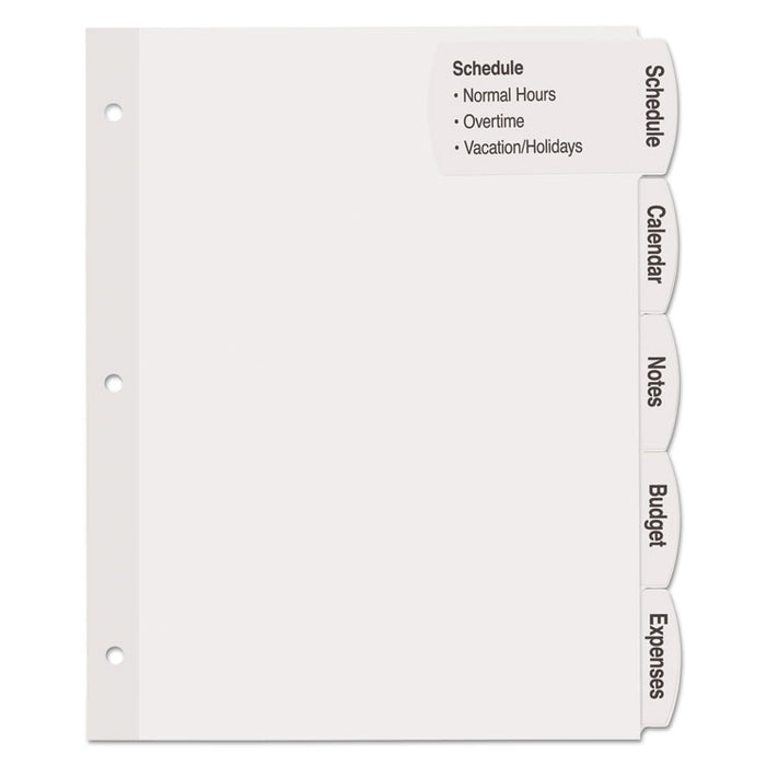 Big Tab Printable Large White Label Tab Dividers, 5-Tab, Letter, 20 per pack