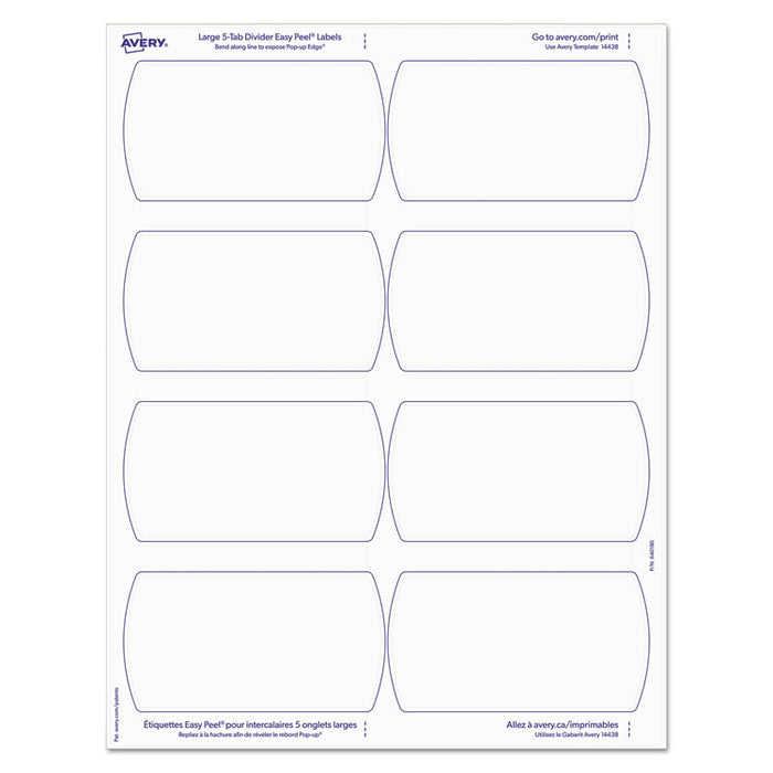 Big Tab Printable Large White Label Tab Dividers, 5-Tab, Letter, 20 per pack