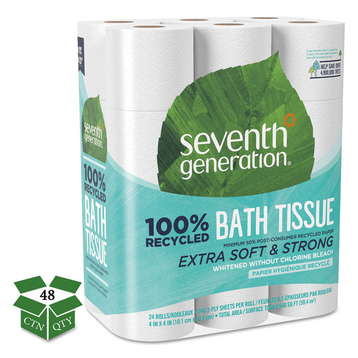 100% Recycled Bathroom Tissue, Septic Safe, 2-Ply, White, 240 Sheets/Roll, 24/Pack, 2 Packs/Carton