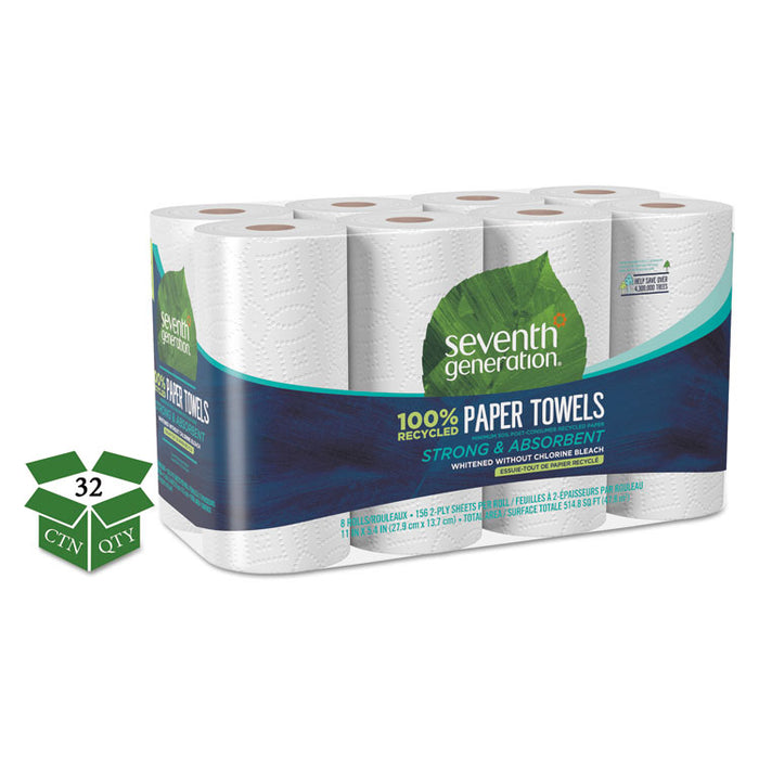 100% Recycled Paper Kitchen Towel Rolls, 2-Ply, 11 x 5.4, 156 Sheets/Rolls, 32 Rolls/Carton