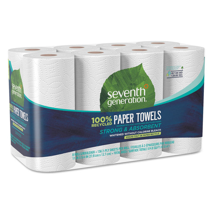 100% Recycled Paper Kitchen Towel Rolls, 2-Ply, 11 x 5.4, 156 Sheets/Roll, 8 Rolls/Pack