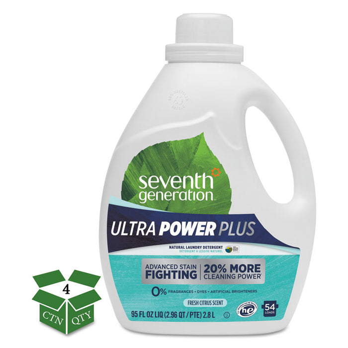 Natural Liquid Laundry Detergent, Ultra Power Plus, Fresh, 54 Loads, 95 oz, 4/CT