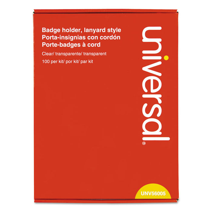 Clear Badge Holders w/Neck Lanyards, 3 x 4, White Inserts, 100/Box