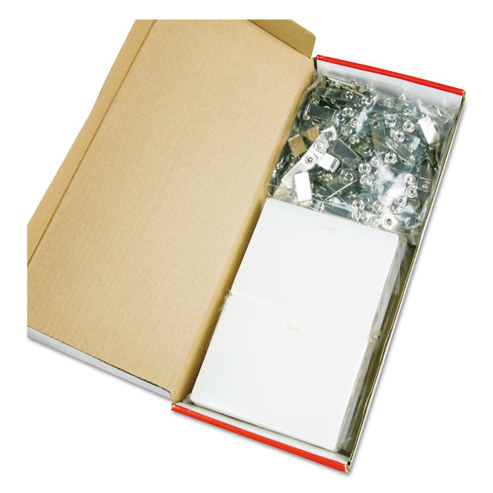 Deluxe Clear Badge Holder w/Garment-Safe Clips, 2.25 x 3.5, White Insert, 50/Box