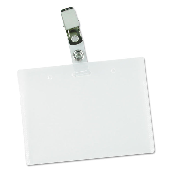 Deluxe Clear Badge Holder w/Garment-Safe Clips, 2.25 x 3.5, White Insert, 50/Box
