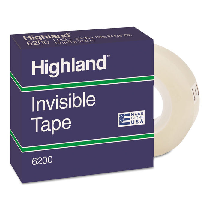 Invisible Permanent Mending Tape, 1" Core, 0.75" x 36 yds, Clear
