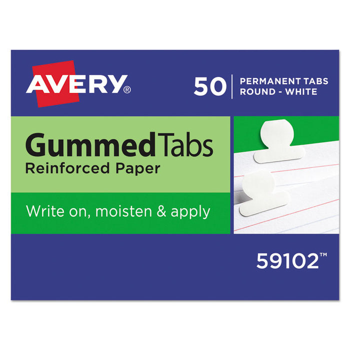 Gummed Reinforced Index Tabs, 1/12-Cut Tabs, White, 0.5" Wide, 50/Pack