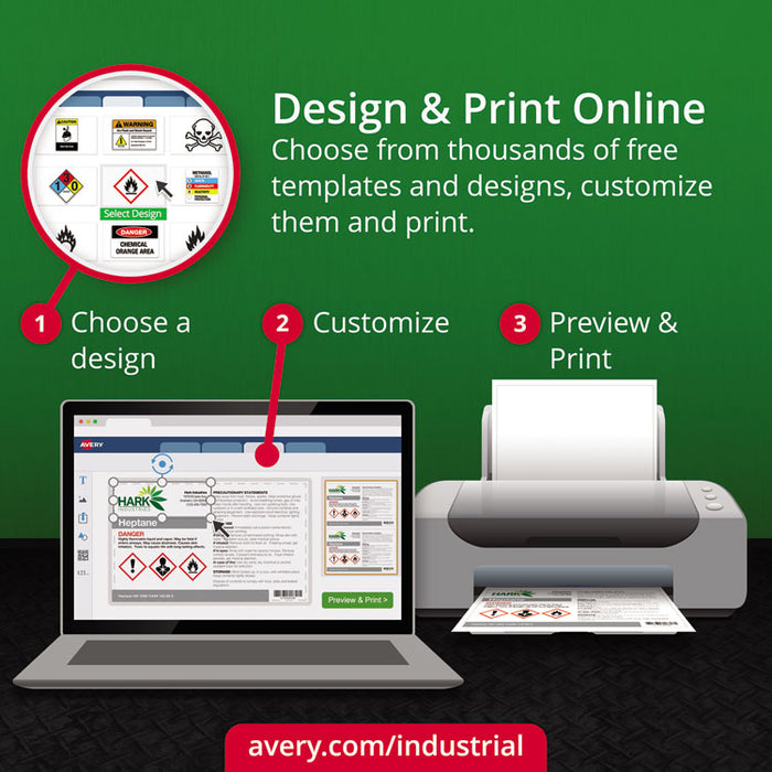 UltraDuty GHS Chemical Waterproof and UV Resistant Labels, 2 x 4, White, 10/Sheet, 50 Sheets/Pack