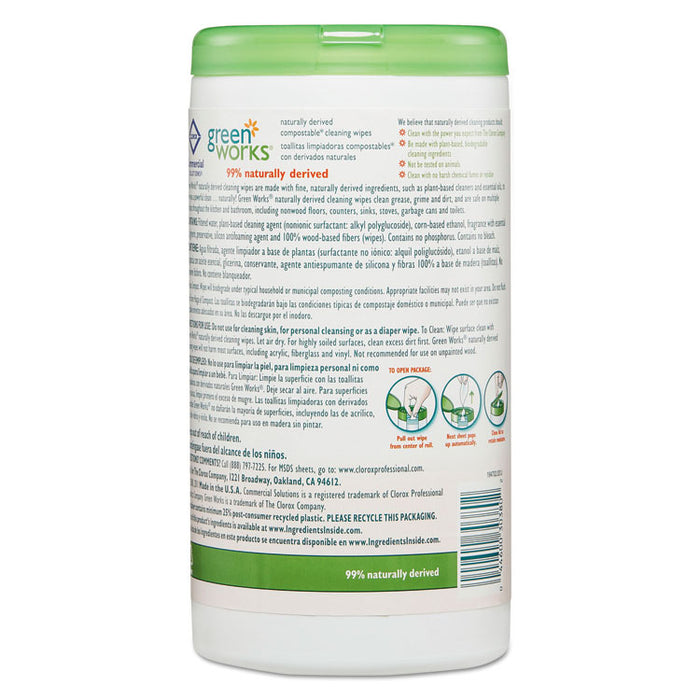 Compostable Cleaning Wipes, 7 x 7 1/2, Original Scent, 62/Canister, 6/Carton