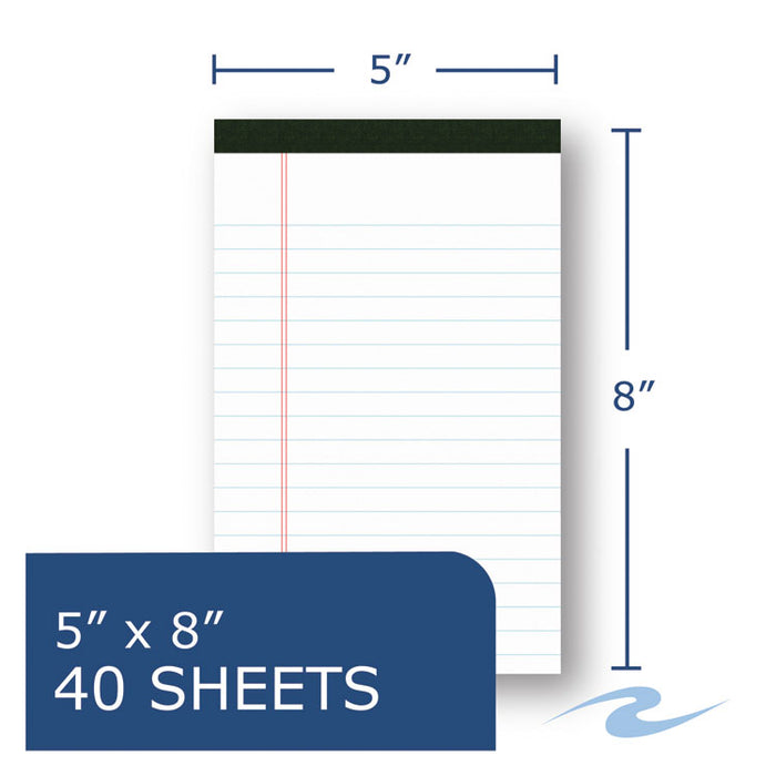 USDA Bio-Preferred Legal Pad, Wide/Legal Rule, 5 x 8, White, 40 Sheets, 12/Pack