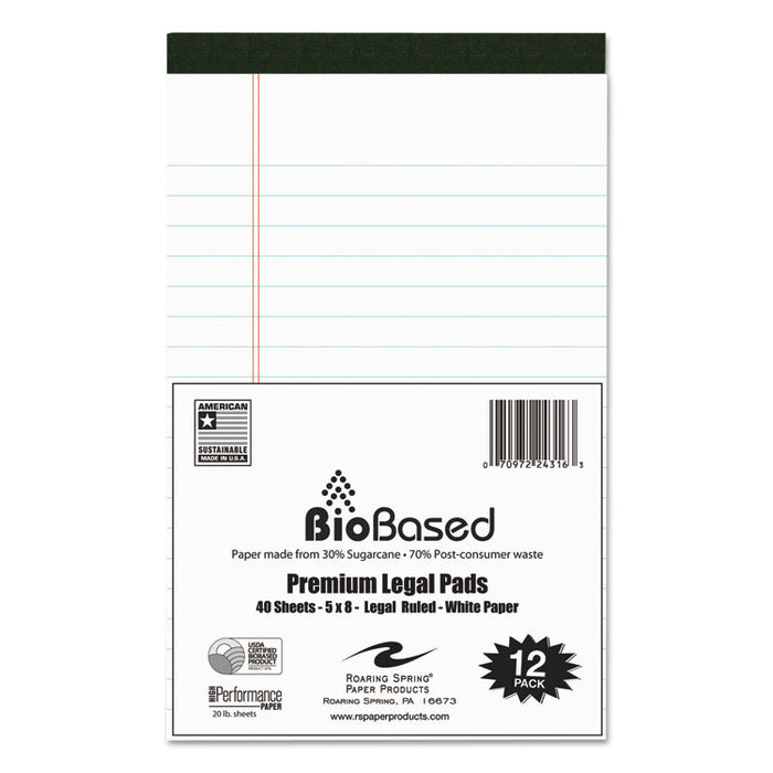 USDA Bio-Preferred Legal Pad, Wide/Legal Rule, 5 x 8, White, 40 Sheets, 12/Pack
