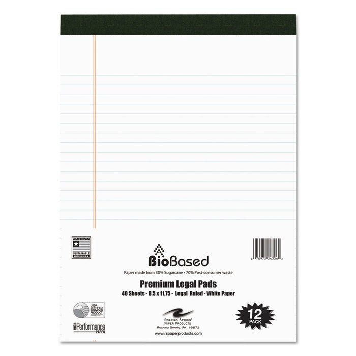 USDA Certified Bio-Preferred Legal Pad, Wide/Legal Rule, 40 White 8.5 x 11.75 Sheets, 12/Pack