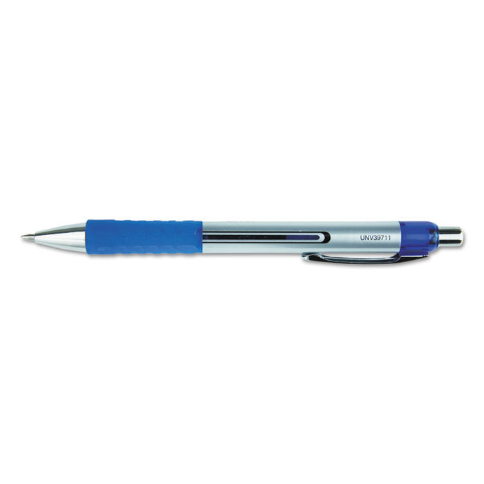 Comfort Grip Gel Pen, Retractable, Medium 0.7 mm, Blue Ink, Silver Barrel, Dozen
