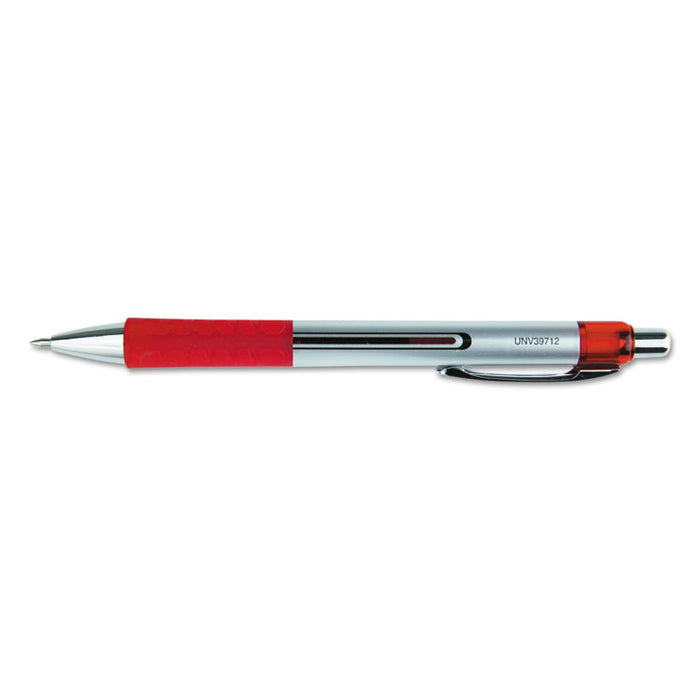 Comfort Grip Gel Pen, Retractable, Medium 0.7 mm, Red Ink, Silver Barrel, Dozen