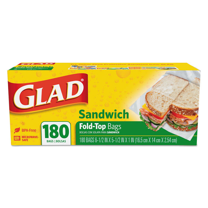 Fold-Top Sandwich Bags, 6.5" x 5.5", Clear, 180/Box