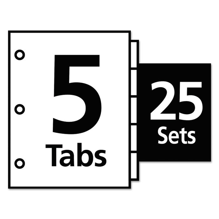 Index Dividers with White Labels, 5-Tab, 11 x 8.5, White, 25 Sets