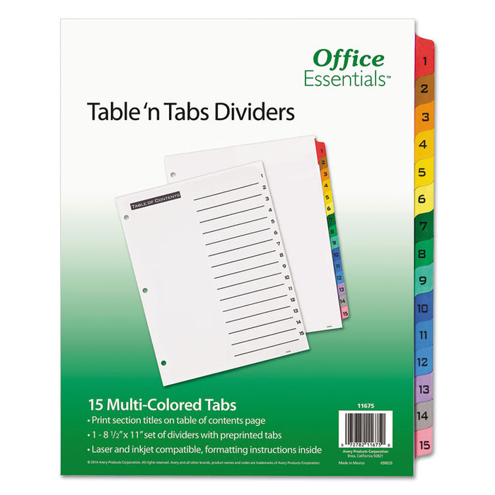 Table 'n Tabs Dividers, 15-Tab, 1 to 15, 11 x 8.5, White, 1 Set