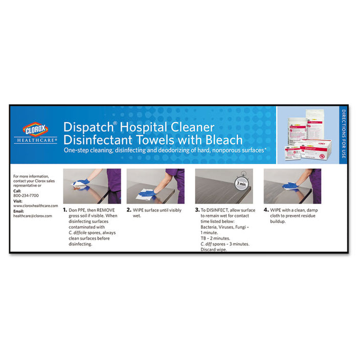 Dispatch Cleaner Disinfectant Towels with Bleach, 7 x 8, 50/Box, 6 Boxes/Carton