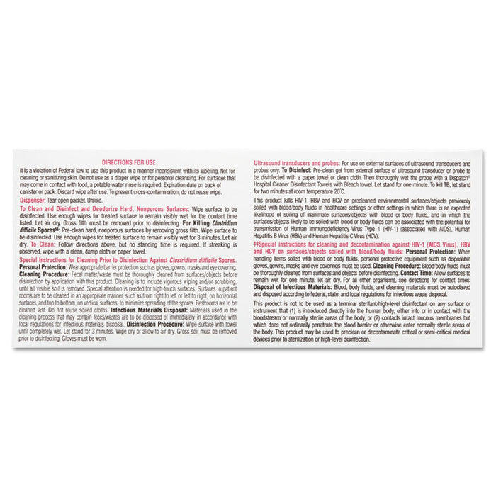 Dispatch Cleaner Disinfectant Towels with Bleach, 7 x 8, 50/Box, 6 Boxes/Carton